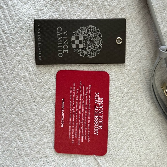 Vince Camuto Convertible Pale Mist Gray Leather Pleated Tote Steph - Picture 8 of 12